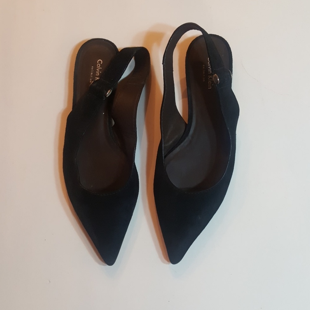 Flat suede slingback shoes